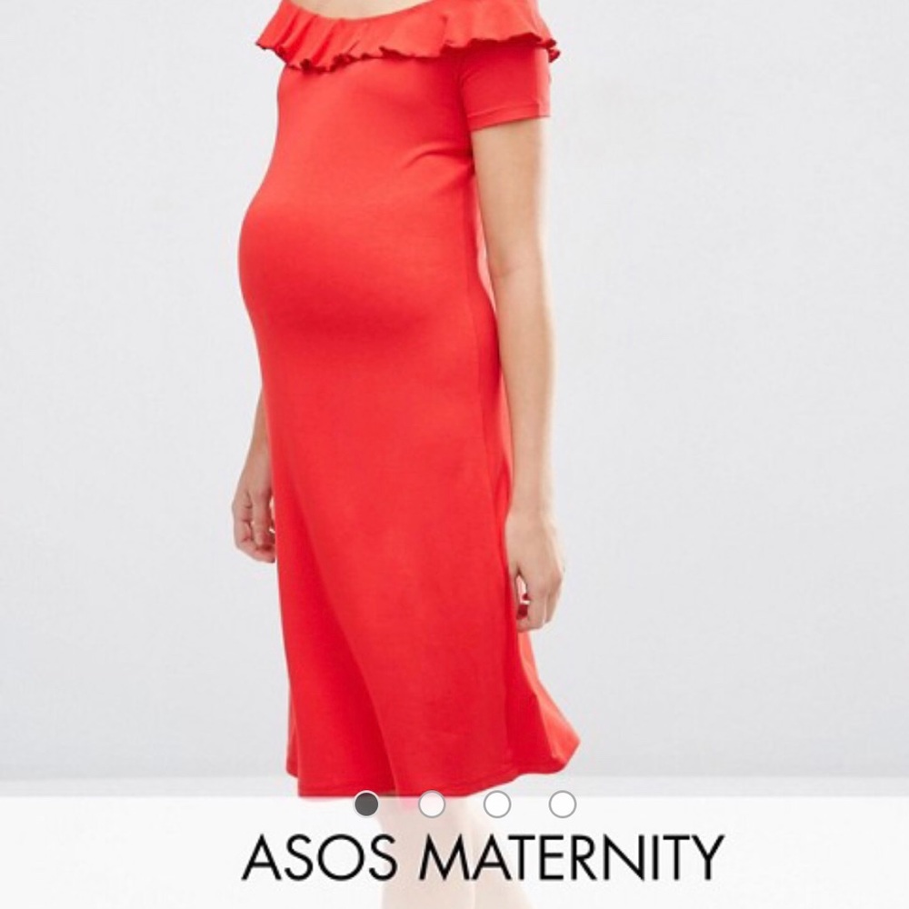 Red off shoulder maternity dress